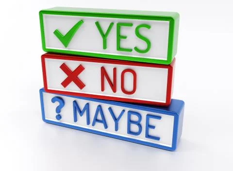 Yes No Maybe - High quality 3D Render Stock Illustration