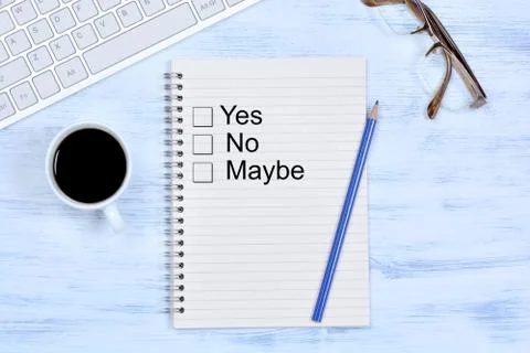 Yes No Maybe on notebook Stock Photos