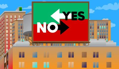 Yes no right wrong answer business concept on a billboard sign atop a brick b Stockillustratie
