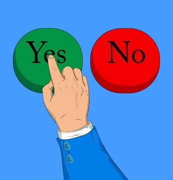 Yes no right wrong answer business concept. Businessman pushing button with h Stock Illustration