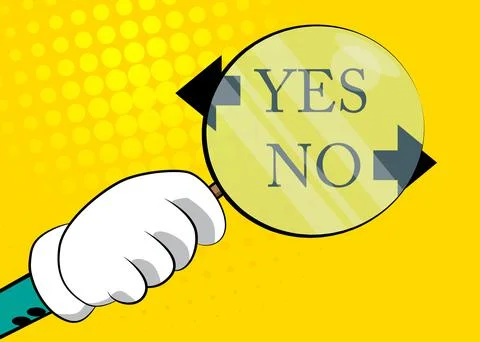 Yes no right wrong answer business concept under magnifying glass illustratio Stock Illustration