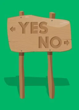 Yes no right wrong answer business concept on Wooden sign. Cartoon vector ill 스톡 일러스트