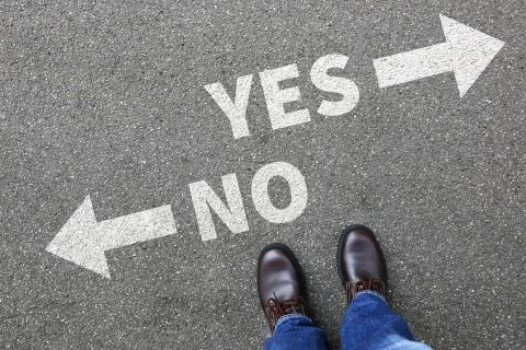 Yes no right wrong answer business concept indecisive solution decision decid Stock Photos
