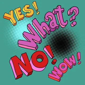 Yes no wow what comic pop art text Stock Illustration