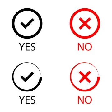 Yes or No check mark icons sign. Tick and Cross sign. Stock Illustration