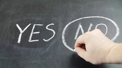Yes or No decision making - choosing NO on chalkboard 스톡 동영상 108160023