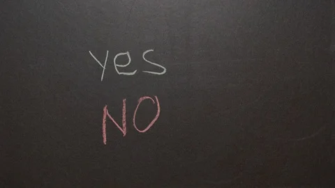Yes or No. Two choices written on the blackboard and female hand chooses Yes Stock Footage 127293330