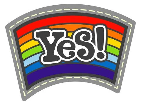 Yes rainbow patch. Retro hippie style sticker Stock Illustration