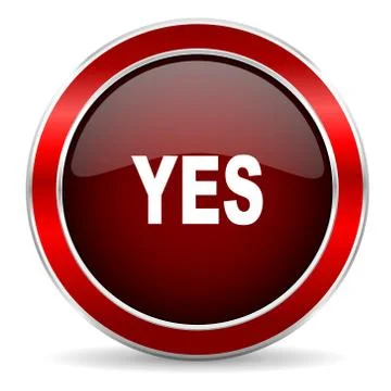 Yes red circle glossy web icon, round button with metallic border Stock Illustration