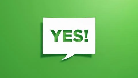 Yes - Speech Bubble. White Cut Out Paper on Green Background. 3D Render. Stock Illustration