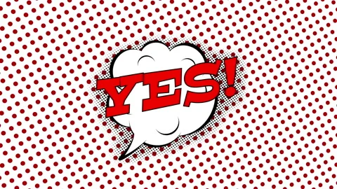 Yes text in speech balloon, comic style animation, 4K retro cartoon comics Stock Footage 229651994