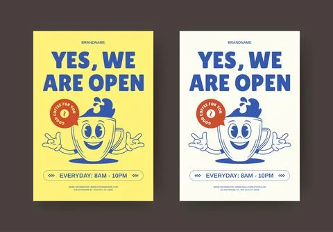 Yes We Are Open Coffee Flyer Vector Template For Local Cafe Illustrazione stock