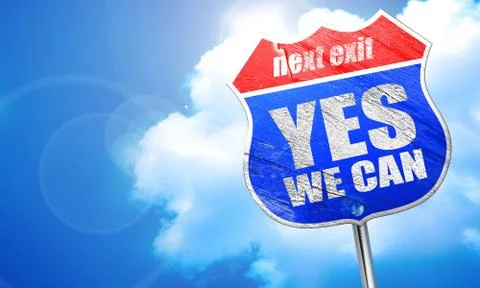 Yes we can, 3D rendering, blue street sign Ilustración de archivo