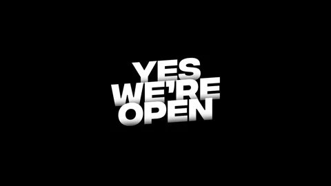 Yes, we re open - text animation with white text and black background Stock Footage 242486340
