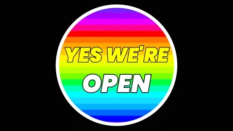 YES WERE OPEN With running light. Black screen background Stock Footage 199899120