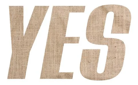 YES word with burlap texture on white background Stock Illustration