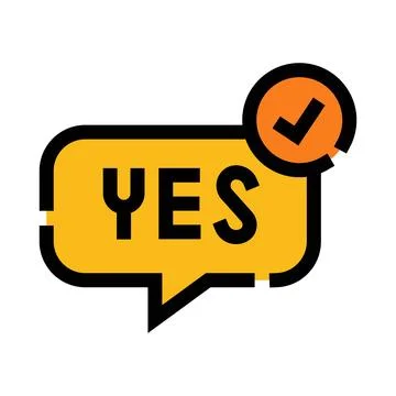 Yes word with checkmark on speech bubble for agreement Stock Illustration