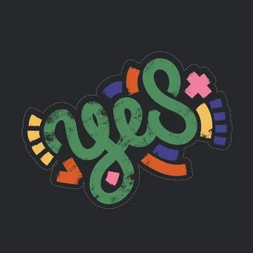 Yes word with geometric elements around. Banner, poster and sticker concept.. イラスト素材