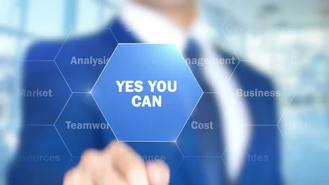 Yes you Can, Businessman working on holographic interface, Motion Graphics Stock Footage