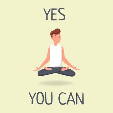 Yes you can flat vector illustration. Young man levitating and meditating Stock Illustration