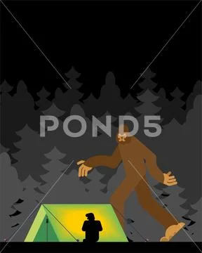 Bigfoot yeti fishing with rod Royalty Free Vector Image