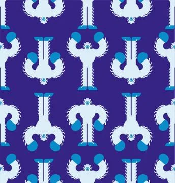 Yeti pattern seamless. Bigfoot background. abominable snowman ornament. Vecto Illustrazione stock