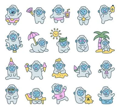 Yeti summer character set Stock Illustration