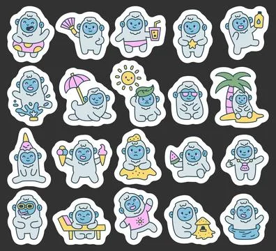 Yeti summer character set Stock Illustration