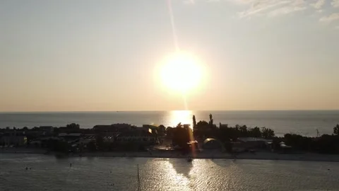 Yeysk Spit Sunset Drone Fly Forward 4K Stock Footage 336943453