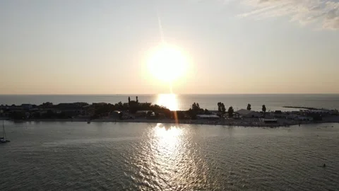 Yeysk Spit Sunset Drone Fly Backward 4K Stock Footage 336943534