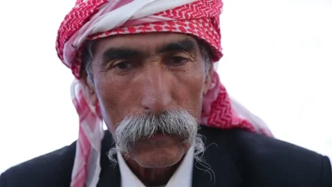 Yezidi Refugee Man Displaced From Sinjar, Lalesh Temple, Kurdistan, Iraq Stock Footage 288857680