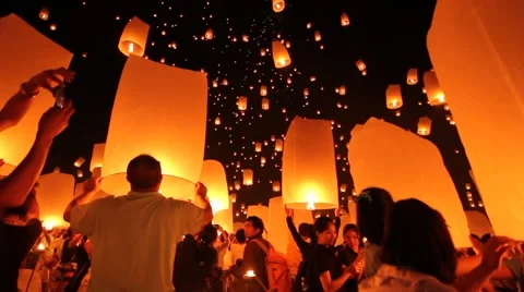 Yi Peng Sky Lantern Loi Krathong Traditional Festival Stock Footage 43058115