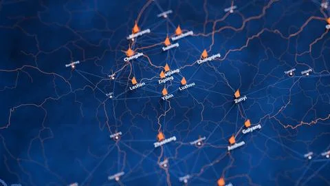 Yibin map big data visualization. Futuristic map infographic of city in China Illustrazione stock