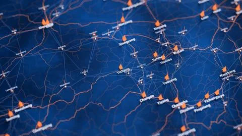Yichang map big data visualization. Futuristic map infographic of city in China Illustrazione stock