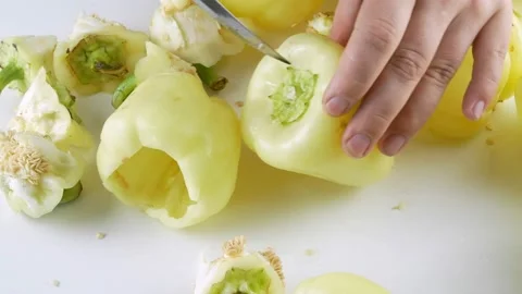 The yield of green peppers.A bunch of vegetables on the table. Stock-Footage 136903740