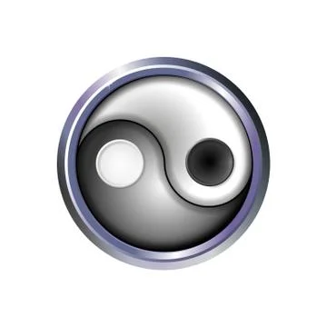 Yin and yang button icon in silver, metal frame. Vector illustration Eps 10. Stock Illustration