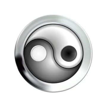 Yin and yang button icon in silver, metal frame. Vector illustration Eps 10. Stock Illustration