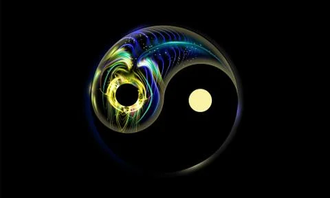 Yin and yang button, icon isolated on black background, decorated glow Stock Illustration