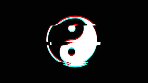 Yin and Yang Glitch effect. Black background. Stock-Footage 96250847
