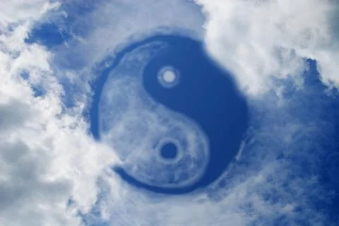 Yin and yang sign in sky Stock Illustration