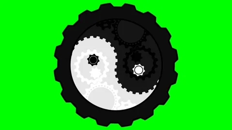 Yin Yang animation with gears Video stock 196142982