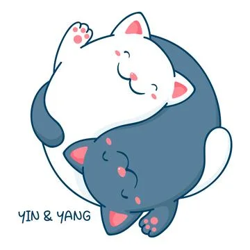 Yin yang cat. Two cute black and white cats in the shape of yin yang Stock Illustration