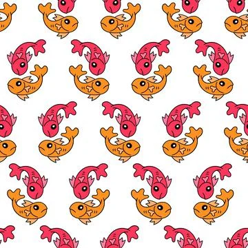 Yin yang fish seamless repeat pattern. background illustration Stock Illustration