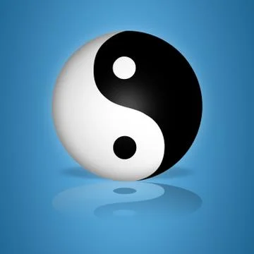 Yin Yang Globe on Blue with Reflection Stock Illustration