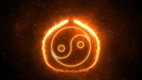 Yin yang logo with burning fire effect green screen background Stock Footage 252129042