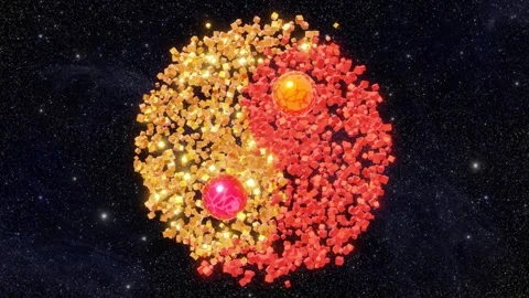 Yin Yang made of glowing shiny cubes particles spinning Stock Footage 246790395
