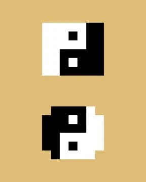 Yin yang pixel image. Vector illustration of cross stitch and t-shirt pattern 스톡 일러스트