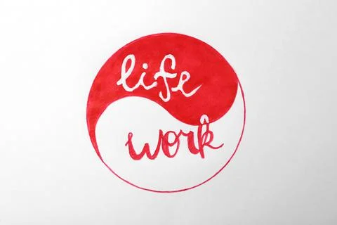 Yin Yang sign with words Work and Life on white background. Balance concept Stock Illustration