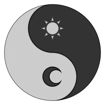 Yin Yang Sun and Moon grayscale Stock Illustration