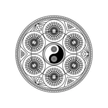 Yin Yang Symbol in Eastern Geometric Pattern イラスト素材